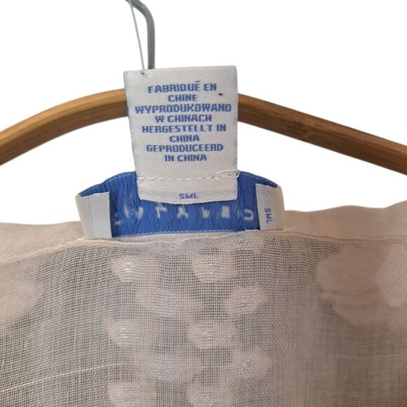 NEW Calypso St Barth Boho 3D Pom Floral Cream Semi Sheer Peasant Blouse Size L - Picture 8 of 9